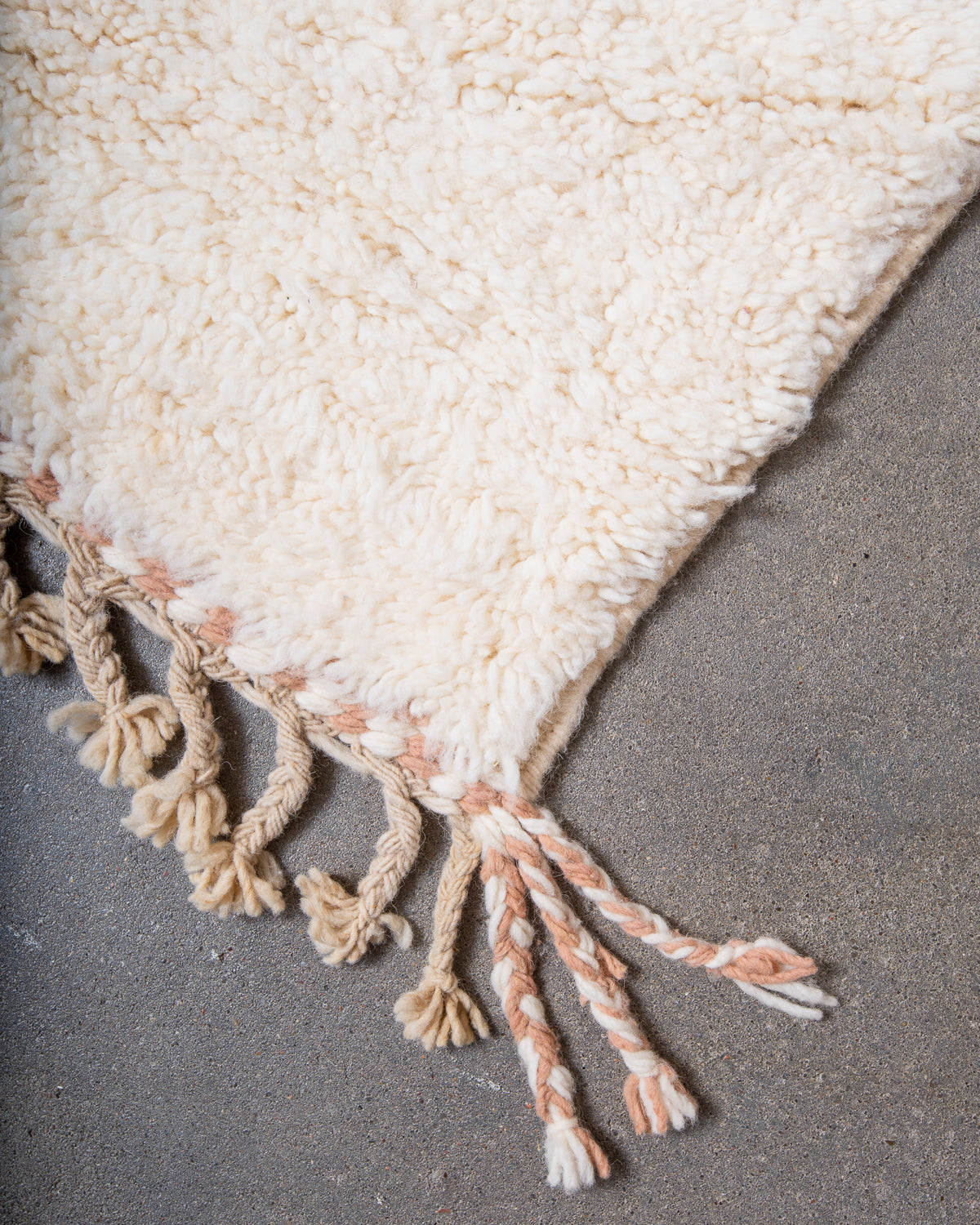 Modern, designer, handcrafted Berber rug from Morocco. Beniourain carpet with beautiful colours and patterns and fluffy wool texture.